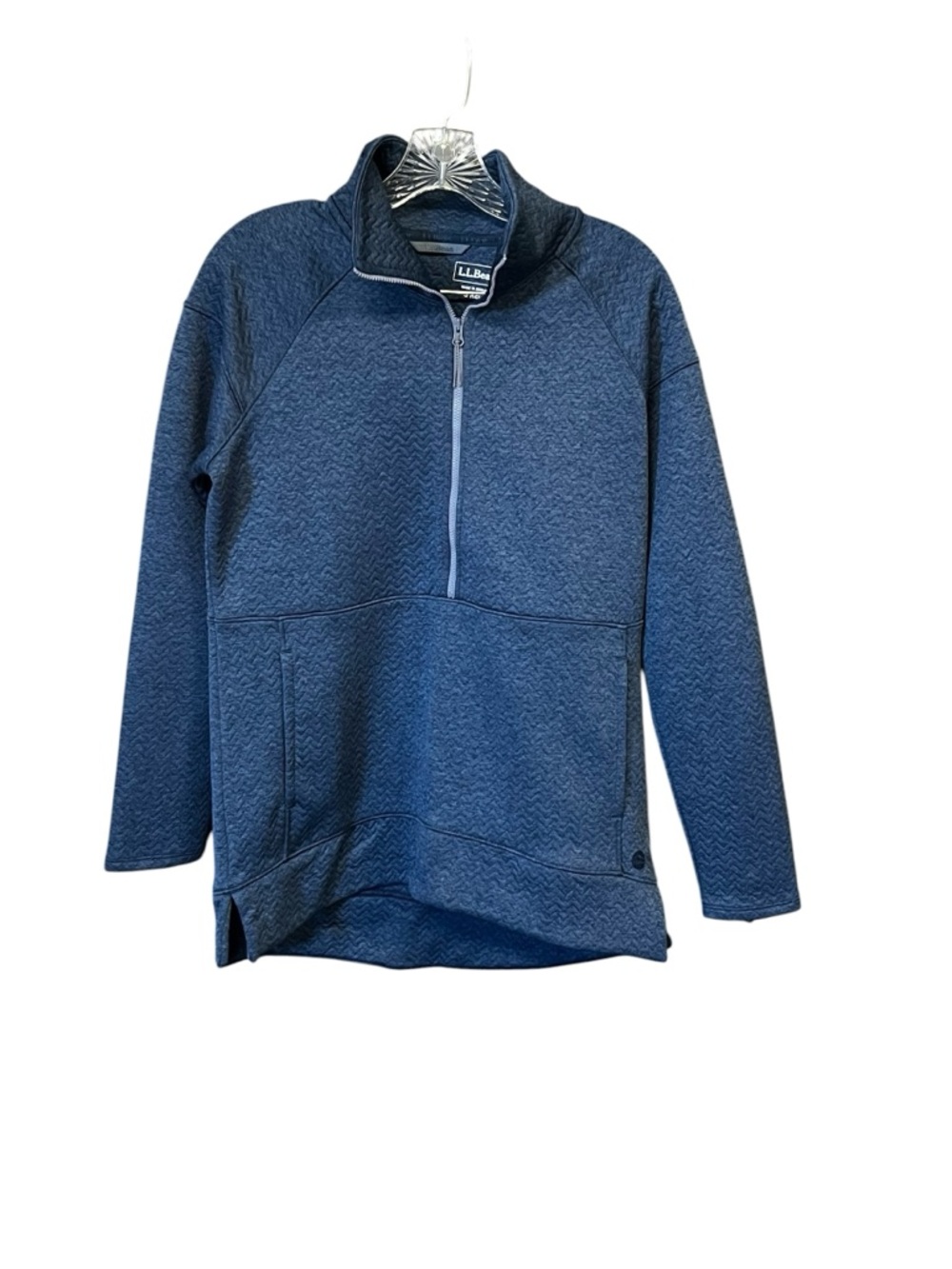 L.L. bean quilted 1/2 zip sweatshirt women S blue oversized pockets mock neck